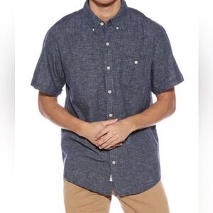 WEATHERPROOF VINTAGE
Linen blend Collared Shirt 3/4 Sleeve Blue